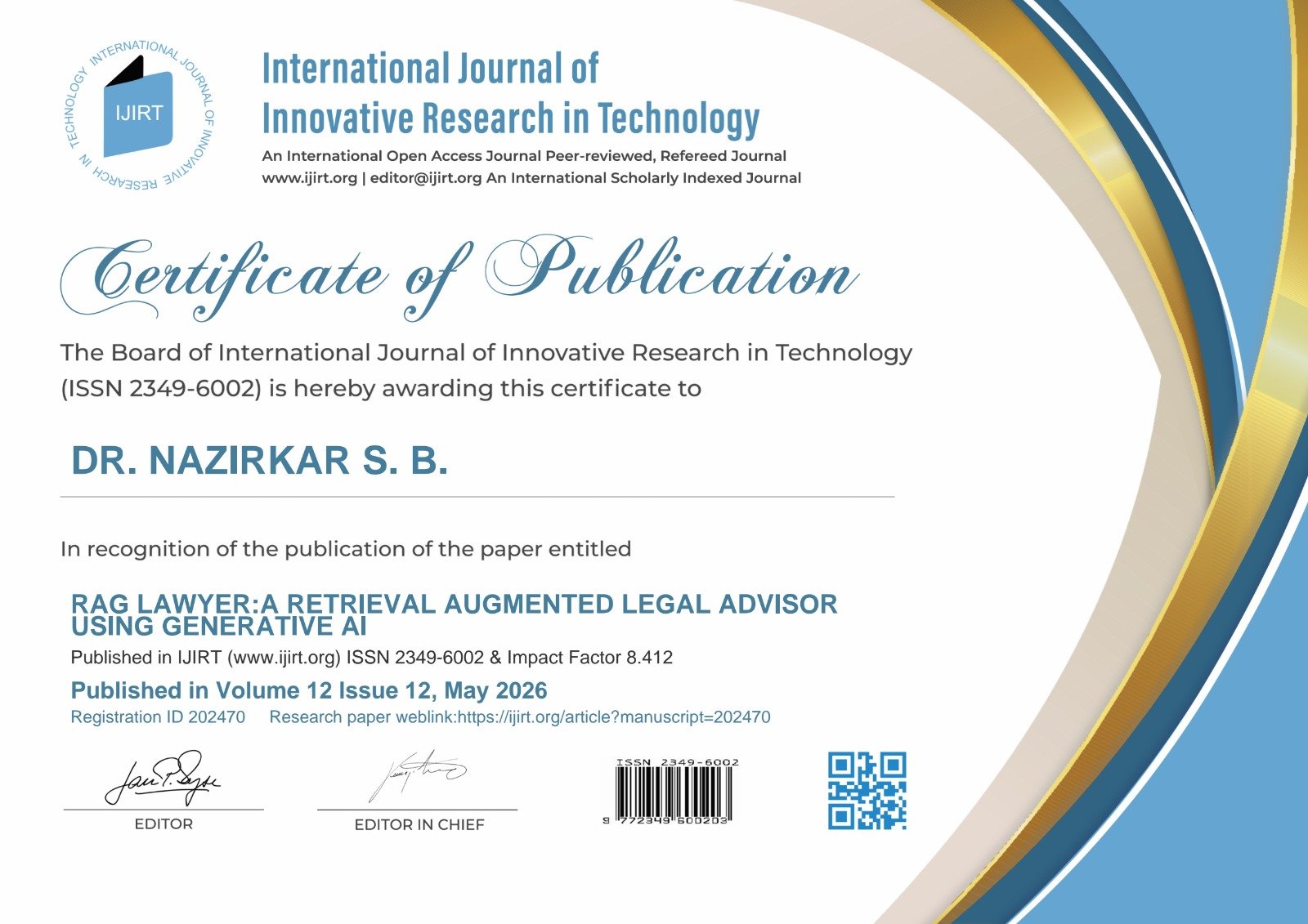 Rag lawyer : A retrieval augmented legal advisor using generative AI
